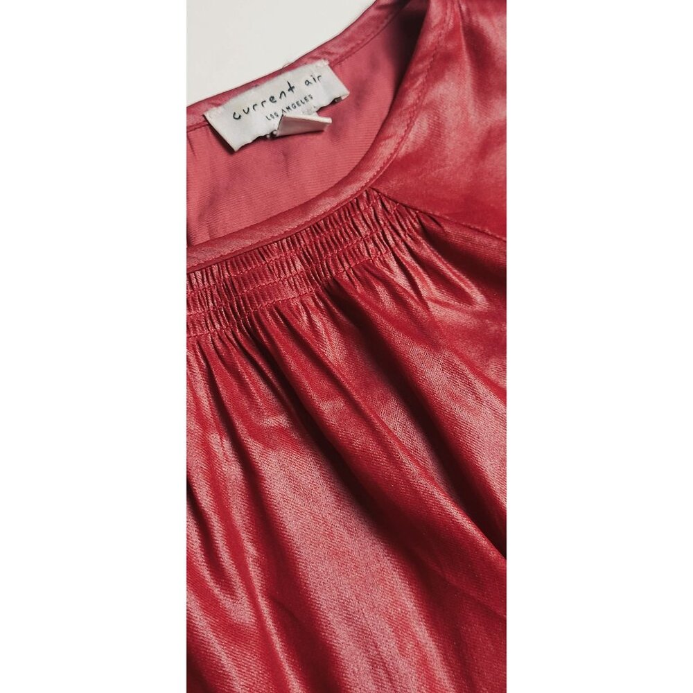 Current Air Red Long Sleeve Blouse With Ruched Cuffs Size Medium - Picture 6 of 9